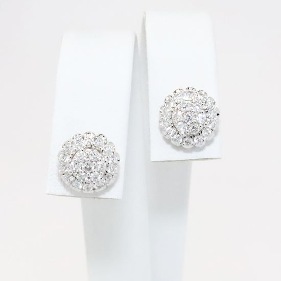 Picture of 14k White Gold & Multi Round Brilliant Cut Diamond Stud Earrings