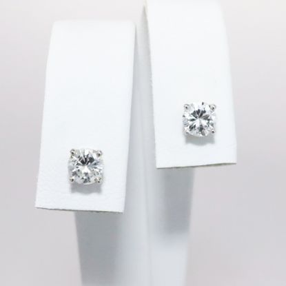 Picture of 14k White Gold & Round Brilliant Cut Diamond Solitaire Stud Earrings