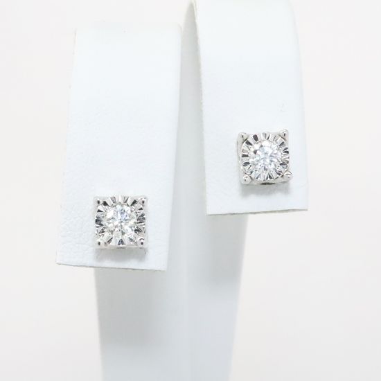 Picture of 14k White Gold & Round Brilliant Cut Diamond Stud Earrings with Side Mounted Diamond Accents