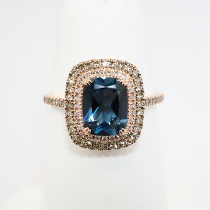 Picture of 14k Rose Gold & Cushion Cut London Blue Topaz Ring with Diamond Accents