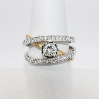 Picture of 14k Two-Tone Gold & Diamonds Orbiting Bands Ring with Round Brilliant Cut Diamond Center