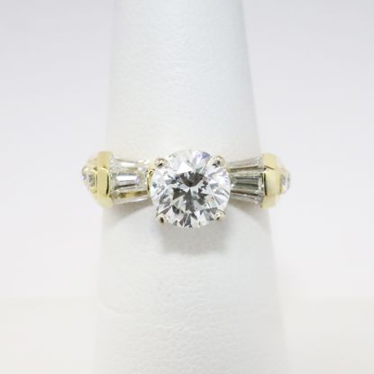 Picture of 18k Yellow Gold & Round Brilliant Cut Diamond Engagement Ring with Baguette  & Round Cut Accents