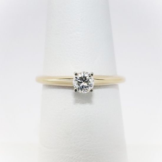 Picture of 14k Yellow Gold & Round Brilliant Cut Diamond Solitaire Engagement Ring