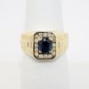 Picture of Ribbed 14k Yellow Gold & Oval Cut Blue Sapphire Ring with Diamond Halo