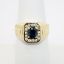 Picture of Ribbed 14k Yellow Gold & Oval Cut Blue Sapphire Ring with Diamond Halo