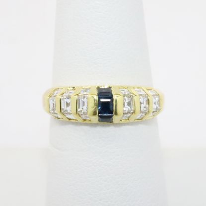 Picture of 18k Yellow Gold, Square Cut Diamond & Square Cut Blue Sapphire Ring