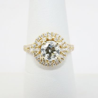 Picture of 14k Yellow Gold & GIA Certified Circular Brilliant Diamond Engagement Ring with Double Halo