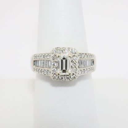 Picture of 14k Two-Tone Gold & Emerald Cut Diamond Ring with Round Cut Diamond Accents