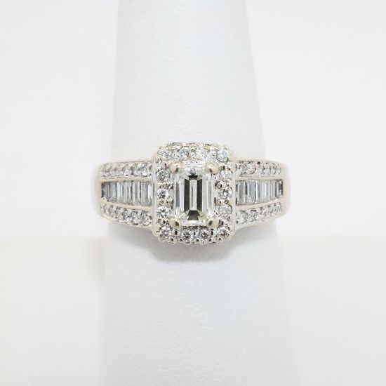 Picture of 14k Two-Tone Gold & Emerald Cut Diamond Ring with Round Cut Diamond Accents