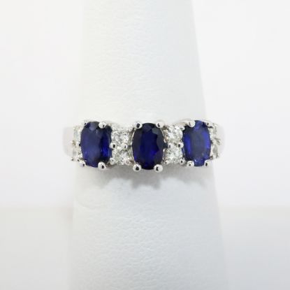 Picture of 18k White Gold & Triple Oval Cut Blue Sapphire Ring with Diamond Accents 