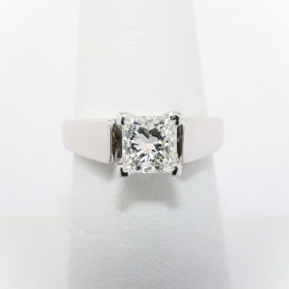 Picture of 14k White Gold & Square Brilliant Cut Diamond Solitaire Engagement Ring