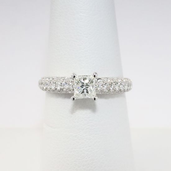 Picture of 14k White Gold & Square Brilliant Cut Diamond Engagement Ring with Pavé Set Diamond Band 