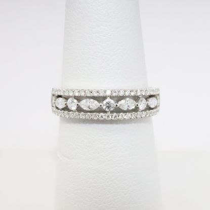 Picture of 14k White Gold, Round Brilliant & Marquise Brilliant Cut Diamond Wedding Ring