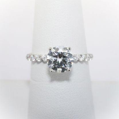 Picture of 14k White Gold & GIA Certified Diamond Engagement Ring with Diamond Studded Band