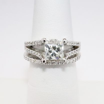 Picture of 14k White Gold & Square Brilliant Cut Diamond Bridal Ring Set with Round Cut Accents