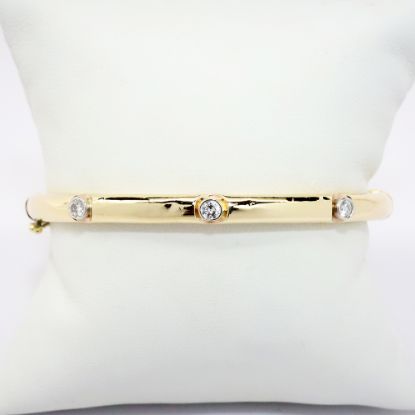 Picture of 14k Yellow Gold & Bezel Set Diamond Stations Hinged Bangle Bracelet