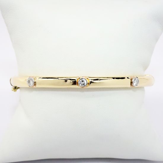 Picture of 14k Yellow Gold & Bezel Set Diamond Stations Hinged Bangle Bracelet