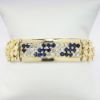 Picture of 14k Yellow Gold Nugget Textured ID Style Bracelet with Blue Sapphire & Diamond Set Face