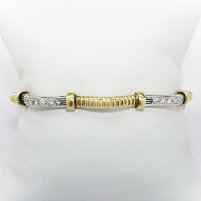 Picture of 18k Two-Tone Textured Gold & Diamond Arched Links Bracelet