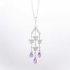 Picture of 14k White Gold Necklace with Dangling Briolette Cut Amethyst & Diamond Accented Butterflies Pendant