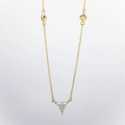 Picture of Custom 14k Yellow Gold Station Necklace with Triangle Brilliant Cut Diamond Center