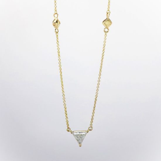 Picture of Custom 14k Yellow Gold Station Necklace with Triangle Brilliant Cut Diamond Center