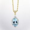 Picture of 14k Yellow Gold Rope Chain Necklace & Oval Cut Aquamarine Pendant with Diamond Halo