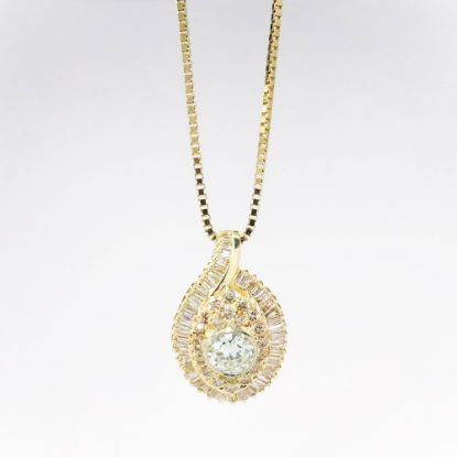 Picture of 14k Yellow Gold Necklace with Diamond Encrusted Teardrop Shaped Pendant