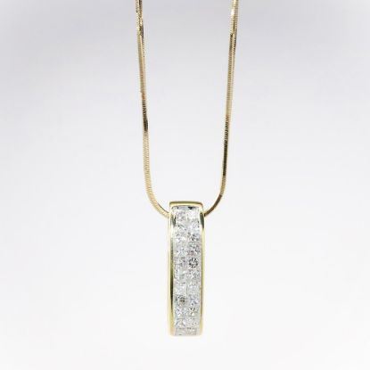 Picture of 14k Yellow Gold Necklace with Square Brilliant Cut Diamond Bar Pendant