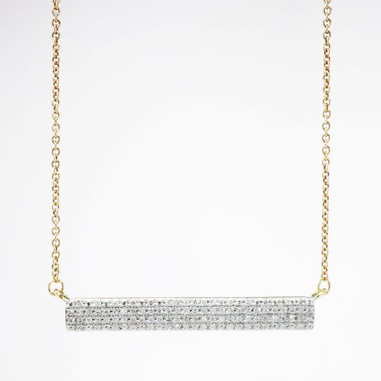 Picture of 10k Two-Tone Gold & Pavé Set Diamond Bar Pendant Necklace