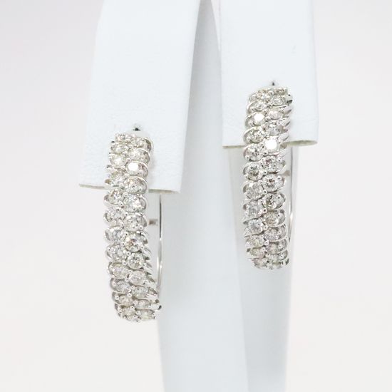 Picture of 10k White Gold & Round Brilliant Cut Diamond Hoop Earrings