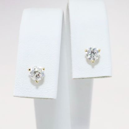 Picture of 14k Yellow Gold & Round Brilliant Cut Diamond Solitaire Stud Earrings