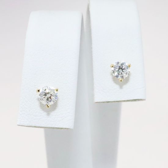 Picture of 14k Yellow Gold & Round Brilliant Cut Diamond Solitaire Stud Earrings