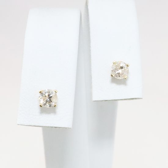 Picture of 14k Yellow Gold & Round Brilliant Cut Diamond Solitaire Stud Earrings