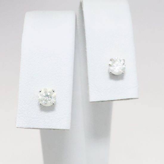 Picture of 14k White Gold & Round Brilliant Cut Diamond Solitaire Stud Earrings