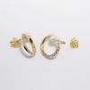 Picture of 14k Yellow Gold & Round Brilliant Cut Diamond Circle Earrings with Cultured Pearl Accents