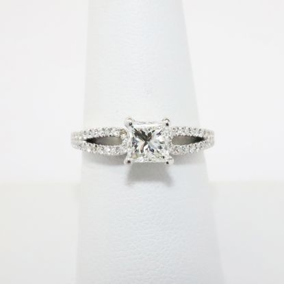 Picture of 14k White Gold & Square Brilliant Cut Diamond Solitaire Engagement Ring with Diamond Accented Band