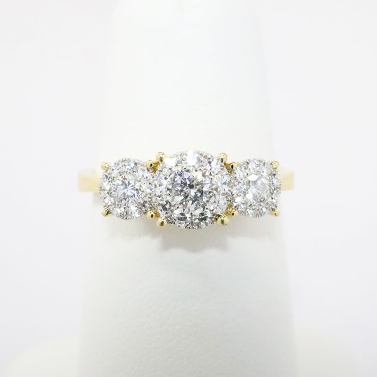 Picture of 14 Yellow Gold & Triple Round Brilliant Cut Diamonds with Halos Wedding Ring