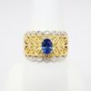 Picture of 18k Pierced Yellow Gold & Oval Blue Sapphire Ring with Diamond Accented Edges