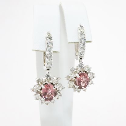 Picture of 14k White Gold, Diamond & Oval Cut Pink Sapphire Dangle Earrings