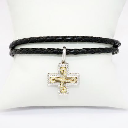 Picture of Braided Leather Necklace with 18k Two-Tone Gold & Diamond Maltese Cross Pendant