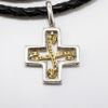 Picture of Braided Leather Necklace with 18k Two-Tone Gold & Diamond Maltese Cross Pendant