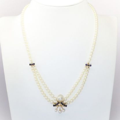 Picture of Vintage Inspired 14k Yellow Gold, Cultured Pearl & Blue Sapphire Necklace