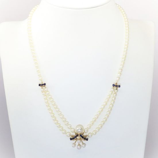 Picture of Vintage Inspired 14k Yellow Gold, Cultured Pearl & Blue Sapphire Necklace