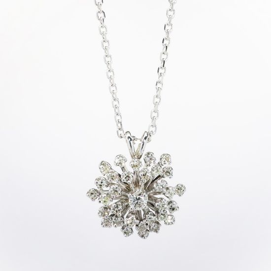 Picture of 14k White Gold Necklace with Diamond Starburst/Flower Pendant