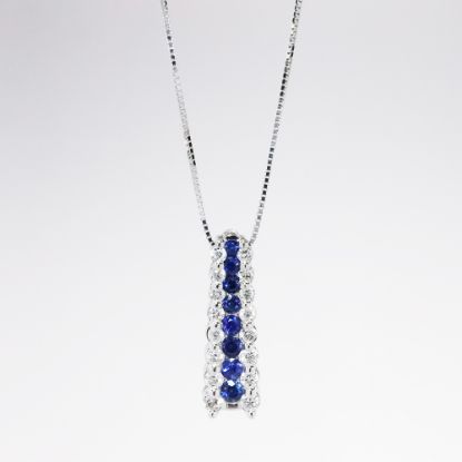 Picture of 14k White Gold Necklace with Blue Sapphire & Diamond Bar Pendant