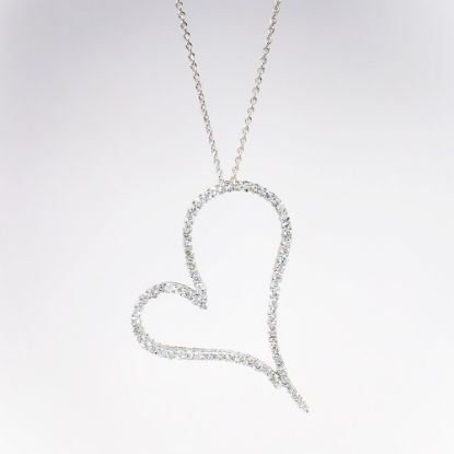 Picture of 14k White Gold Necklace with Large Diamond Open Heart Pendant