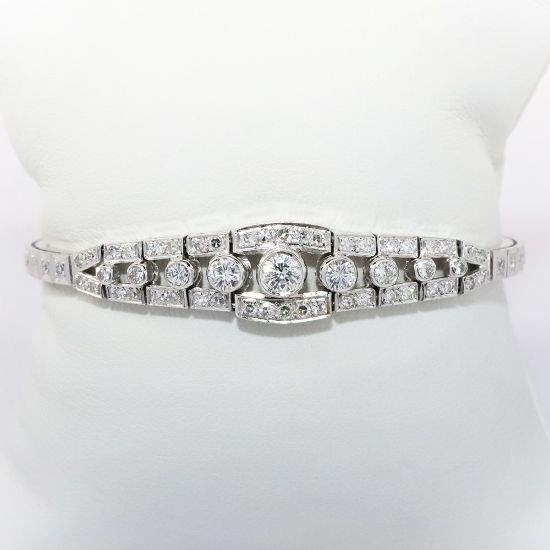 Picture of Vintage Mid Century Art Deco Inspired 14k White Gold & Round Brilliant Cut Diamond Bracelet