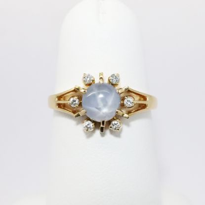 Picture of 14k Yellow Gold & Pale Blue-Gray Star Sapphire Ring with Diamond Accents