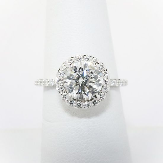 Picture of 14k White Gold & Round Brilliant Cut Diamond Engagement with Diamond Halo